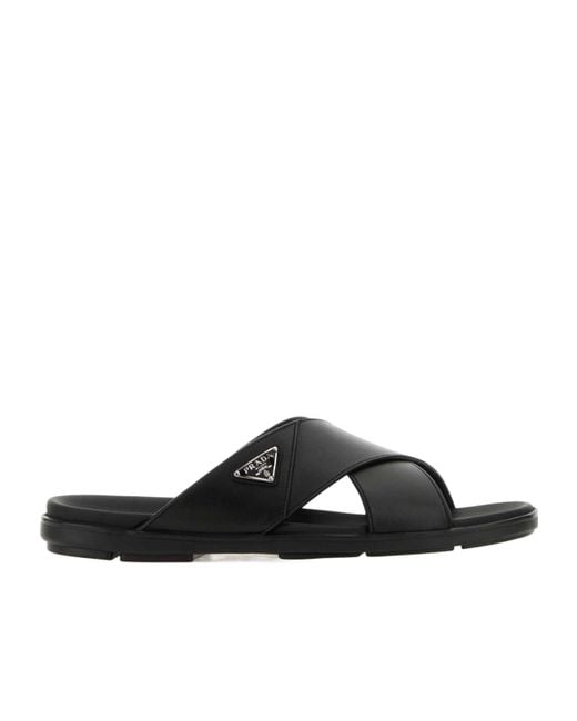 Prada Black Triangle-Logo Slip-On Sandals for men