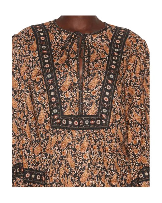 Isabel Marant Brown Blouse With Deep V-Neck And Floral Patterns