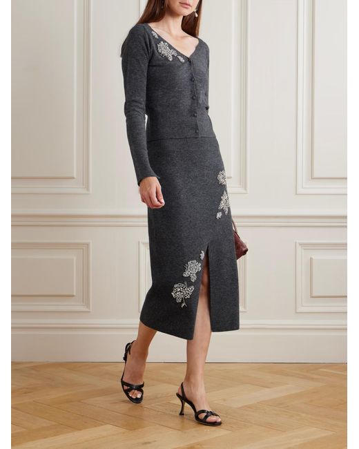 Erdem Gray Embellished Knitted Midi Skirt