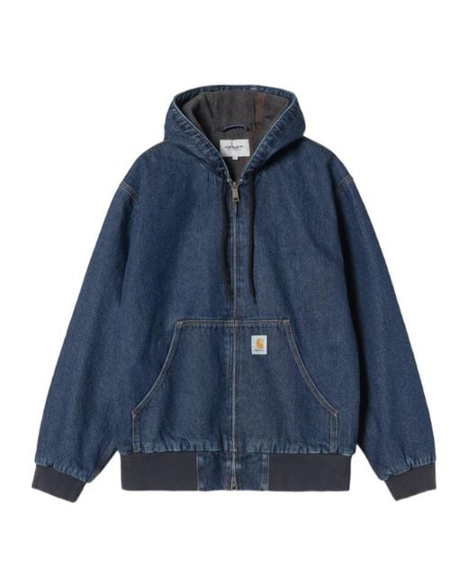 Carhartt Blue Logo Label Zipped Denim Jacket for men