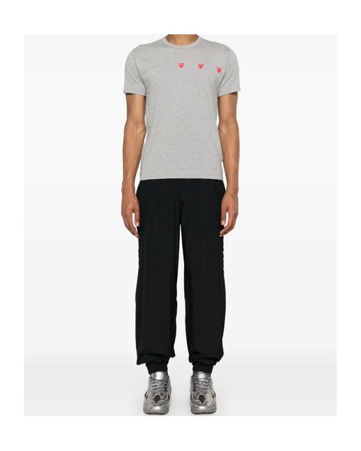 COMME DES GARÇONS PLAY Gray Comme Des Garçons Play Triple Hearts Crewneck T-Shirt for men