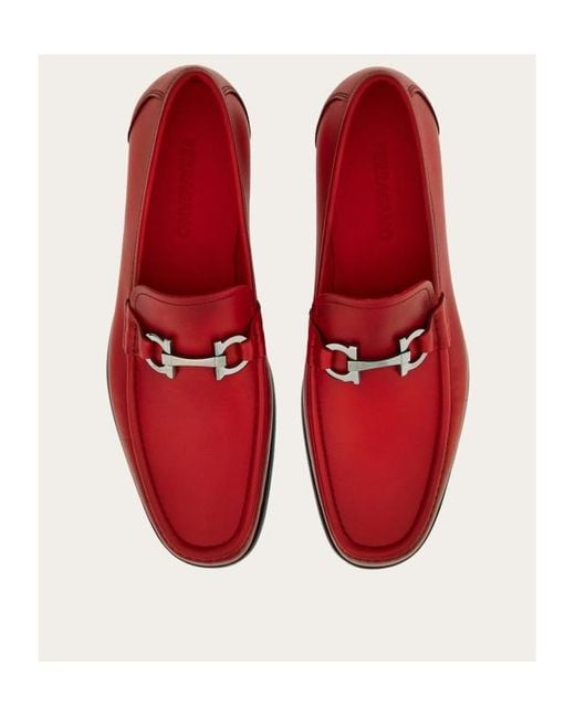 Ferragamo Red Gancini Buttoned Loafers for men