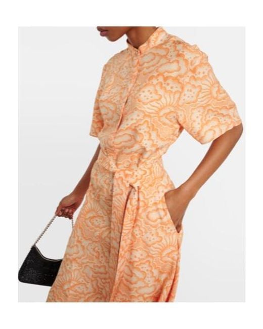 Stella McCartney Natural Printed Asymmetric Silk Midi Dress