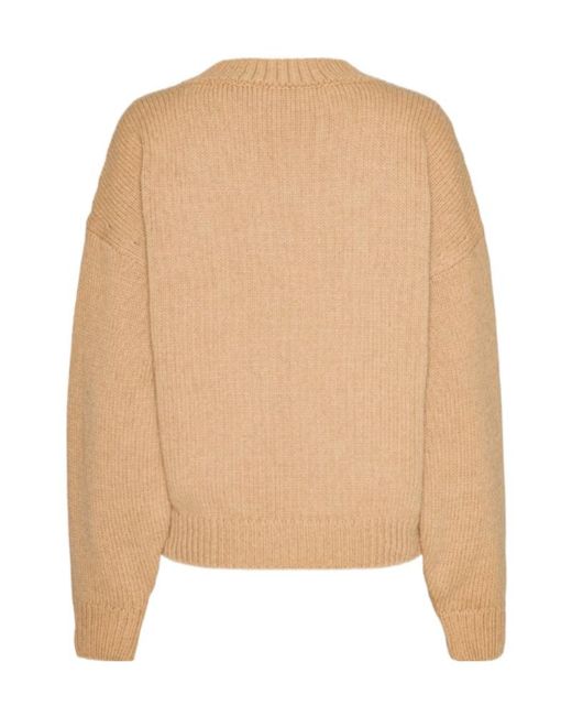 ROTATE BIRGER CHRISTENSEN Natural V-Neck Wool Sweater