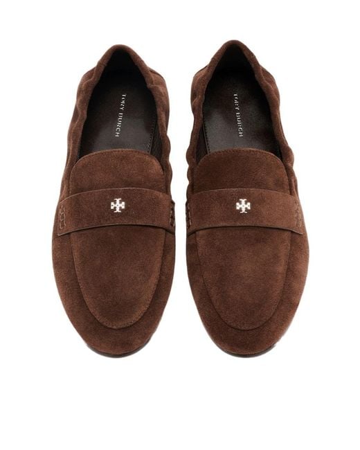 Tory Burch Brown Ballet Loafer Shoes, Suede