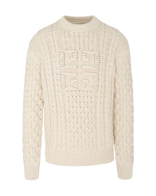 Givenchy White 4G Cable-Knit Sweater for men
