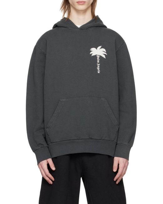 Palm Angels Gray The Palm Printed Hoodie for men
