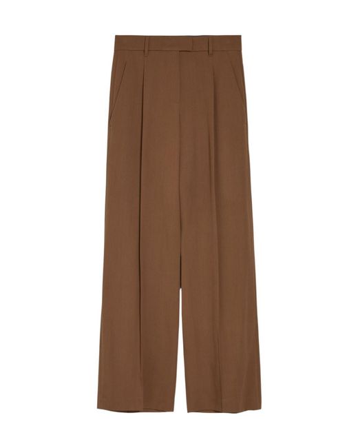 Brunello Cucinelli Brown Tailored Wide-Leg Wool-Blend Trousers