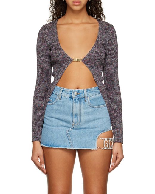 Gcds Blue Glittered V-Neck Cardigan