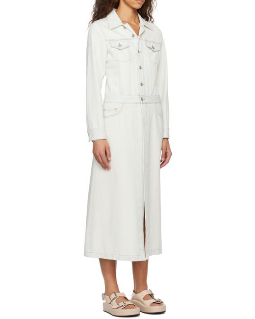 MM6 by Maison Margiela White Denim Long-Sleeved Midi Dress