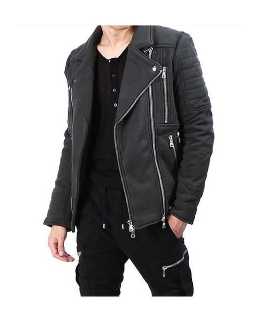 Balmain Black Double Zip Biker Jacket for men