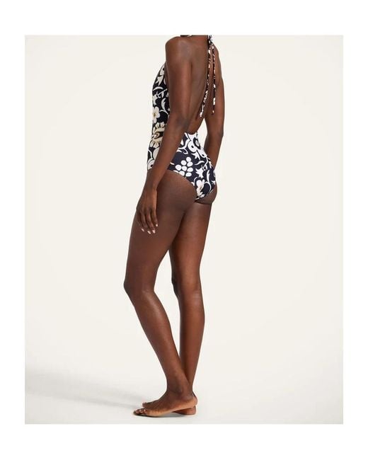 LaDoubleJ Blue Halter-Neck Floral Swimsuit