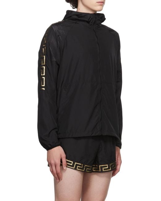 Versace Black La Greca-Print Zip-Fastening Hoodie for men