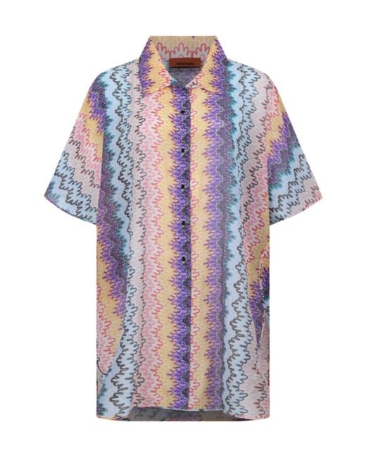 Missoni Blue Zigzag Patterned Short-Sleeved Shirt