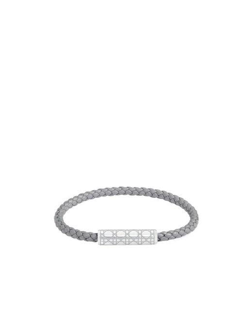 Dior White Cannage Braided Leather Bracelet for men