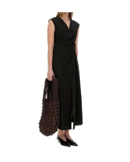 Alysi Black Elegant Poplin Maxi Dress