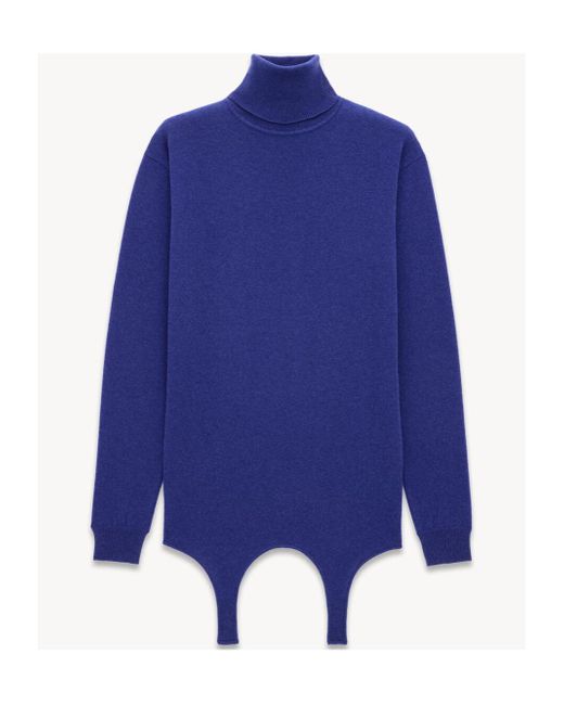 Saint Laurent Blue Turtleneck Garter Jumper