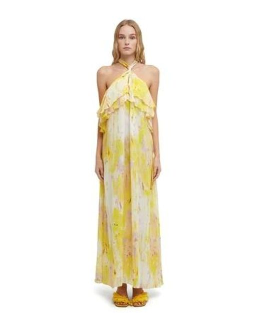 MSGM Yellow Floral-Print Ruffled-Detail Dress