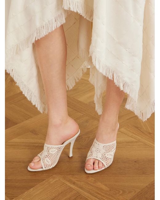 Magda Butrym White Crochet-Knit Open-Toe Mules