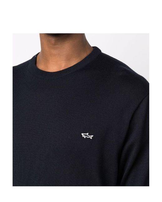Paul & Shark Blue Embroidered Logo Virgin Wool Sweater for men