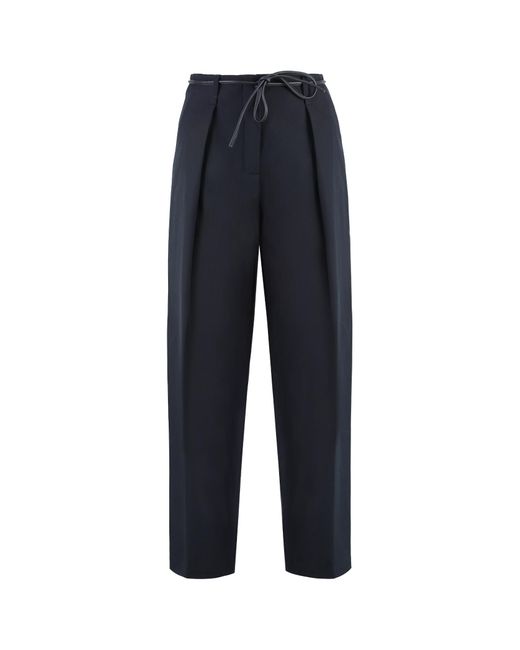 Yves Salomon Blue Cropped Belted Pants
