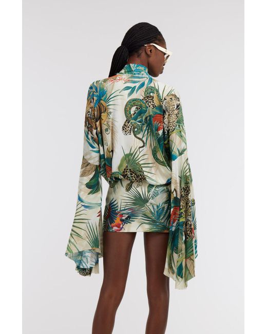 Roberto Cavalli Green Jungle Print Viscose Blouse