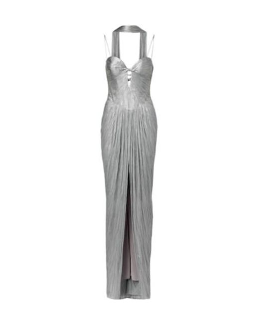 Maria Lucia Hohan Gray Tonia Scarf-Detail Silk Tulle Bustier Gown
