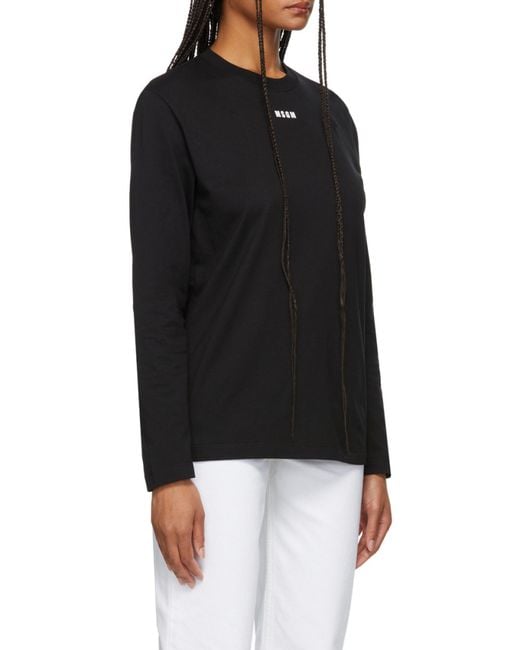 MSGM Black Logo Printed Long-Sleeved T-Shirt