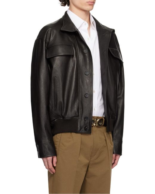Ferragamo Black Leather Jacket for men