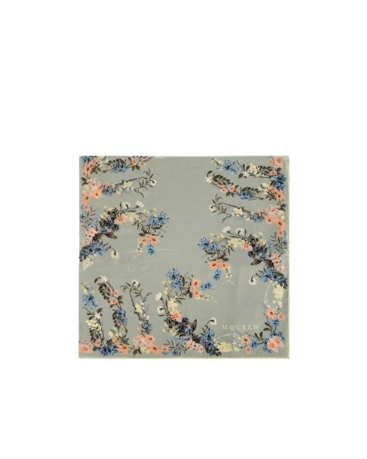 McQueen Gray Patterned Silk Scarf