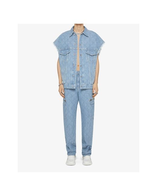 Givenchy Blue 4G Denim Button-Up Vest for men