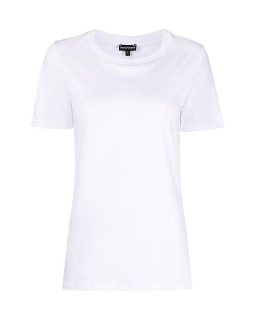 Emporio Armani White Plain Knit T-Shirt With Round Neck