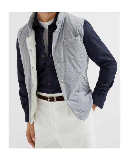 Brunello Cucinelli White Corduroy Down Gilet for men