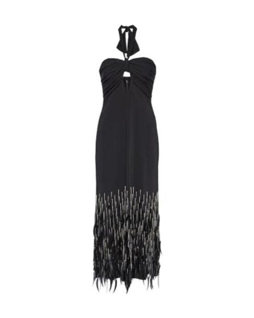 Johanna Ortiz Black Feather-Trimmed Crepe Dress