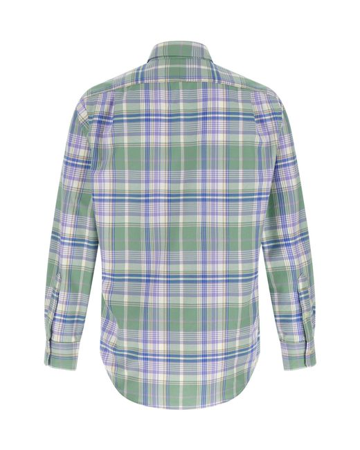 Polo Ralph Lauren Blue Custom-Fit Plaid Embroidered-Logo Shirt for men