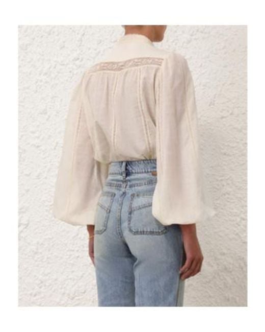 Zimmermann Natural Halliday Lace-Trim Cotton Shirt