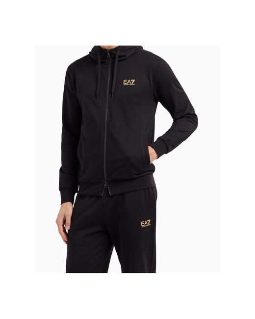 EA7 Blue Logo-Detail Zip-Up Hoodie for men