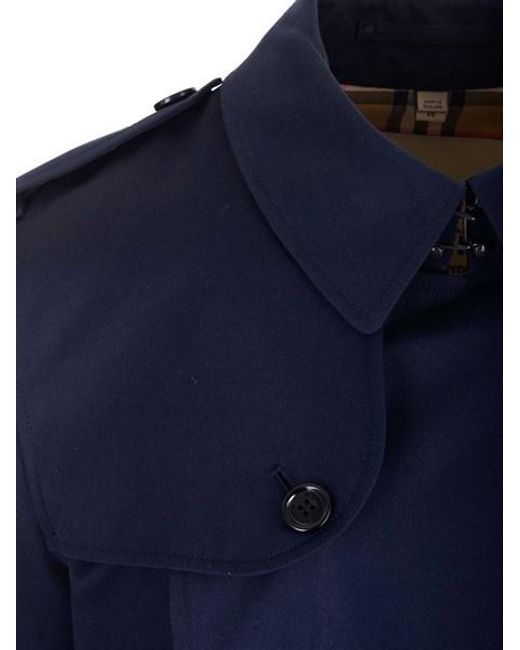 Burberry Blue Kensington Double-Breasted Belted Trench Coat for men