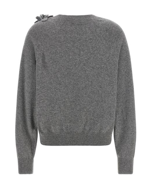 Alberta Ferretti Gray Wool Sweater With Raised Embroidered Flowers