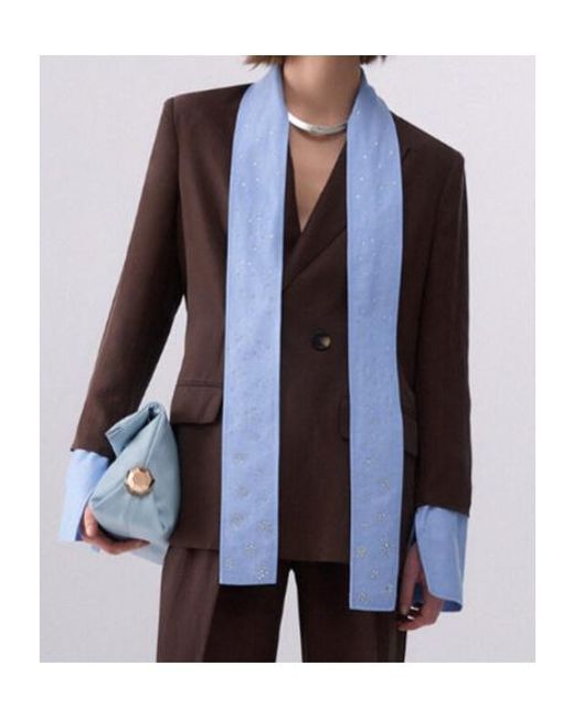 Liu Jo Brown Embellished Scarf-Detail Blazer
