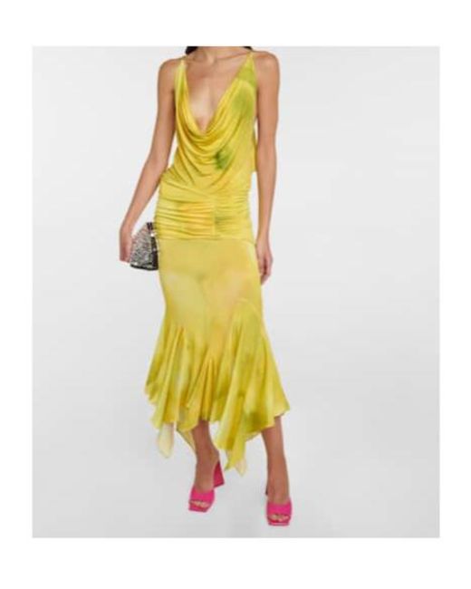 The Attico Yellow Melrose Cowl-Neck Midi Dress