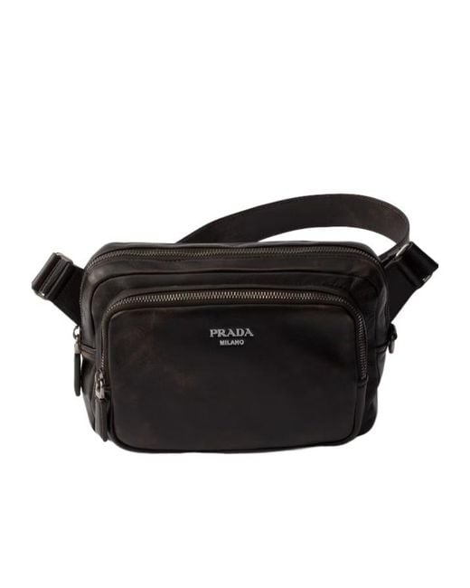 Prada Black Distressed Zipped Shoulder Bag for men