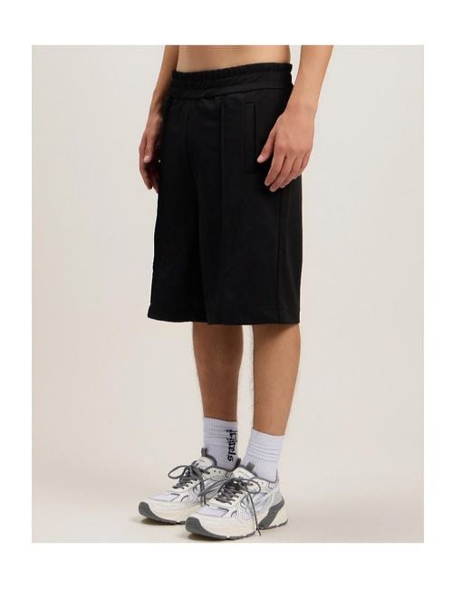 Palm Angels Black Curved Logo Track Shorts for men