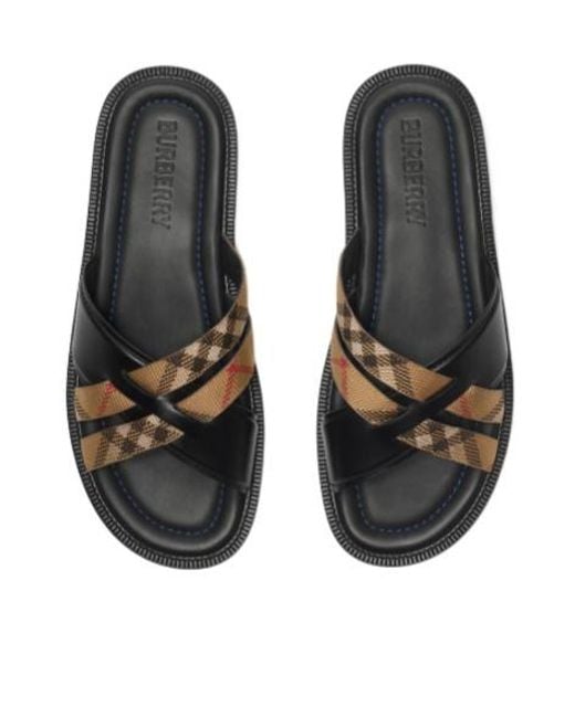 Burberry Brown Check Drift Sandals for men