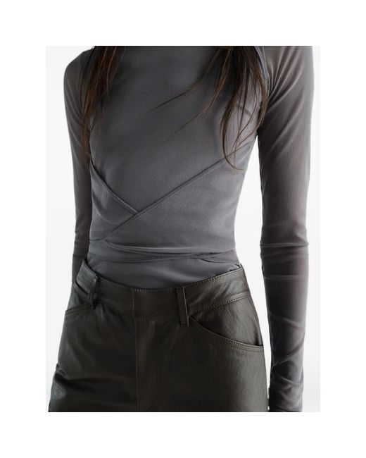 Lemaire Gray Ballet-Style Mesh Knit Wrap Top