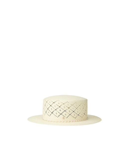 Maison Michel White Kiki Beaded Embellished Hat
