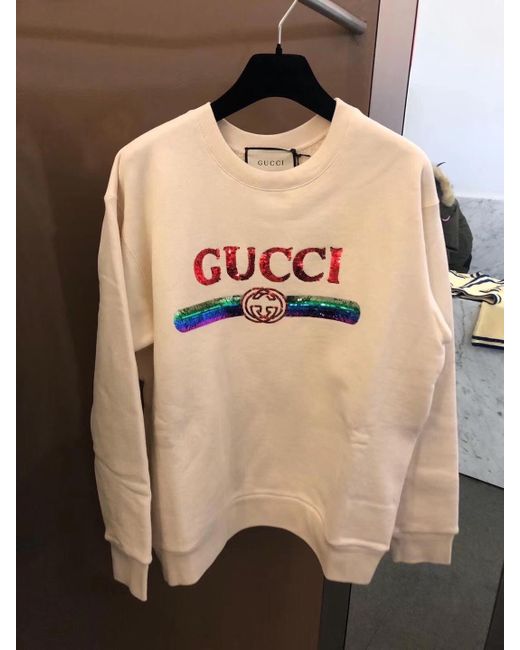 Gucci White Sequin Logo Sweatshirt