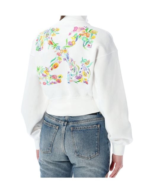 Off-White c/o Virgil Abloh Blue Zip-Up High Neck Cropped Sweatshirt