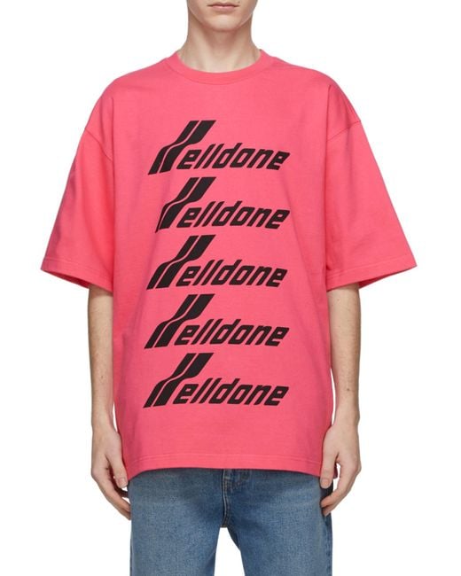 we11done Pink Logo-Print Crew-Neck T-Shirt for men