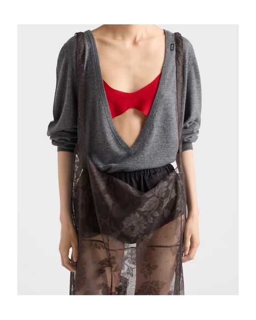 Prada Red Crepe De Chine Top